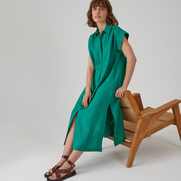 Image du produit La Redoute Collections Robe-blouse midi Signature en lin (M)