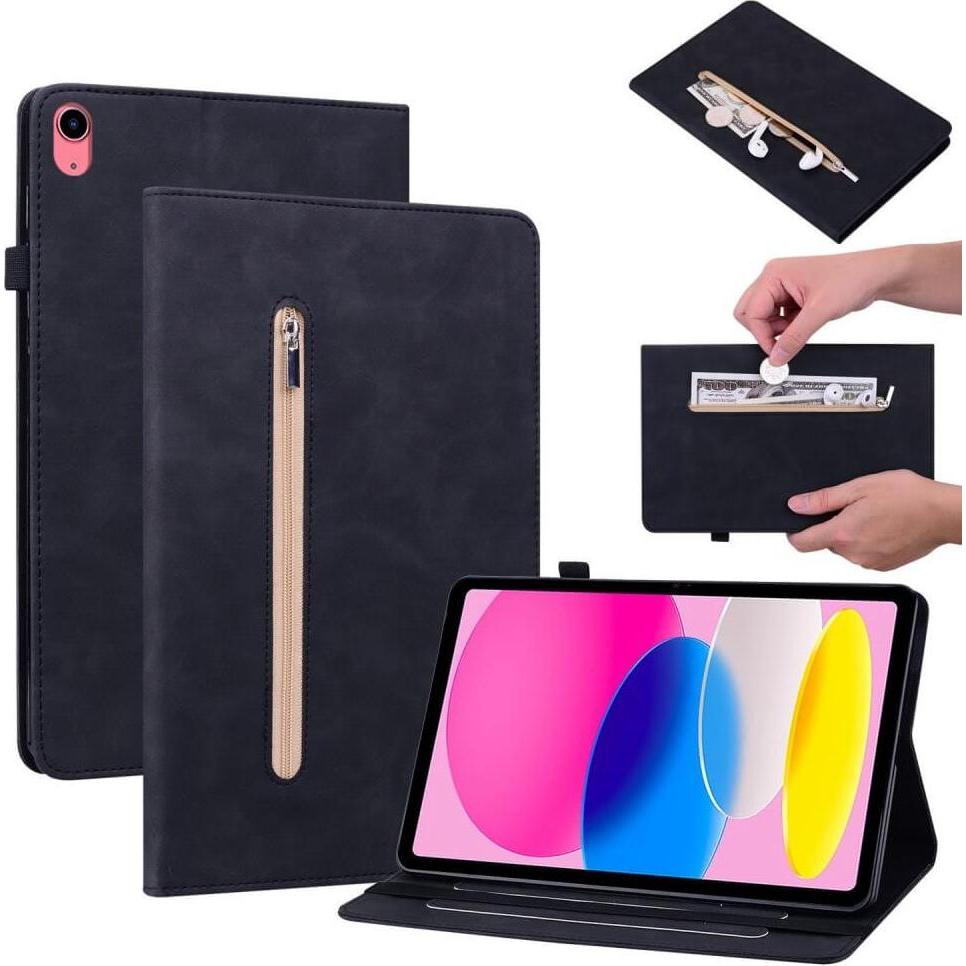 Cover-Discount iPad 2022 (10.Gen) - Schutzhüllle mit Zipper Tasche schwarz (iPad 2022 (10. Gen)), Tablet Hülle, Schwarz