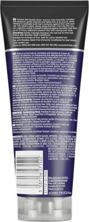Actual product image John Frieda FRIZZ-EASE brazilian sleek champú 250 ml (250 ml, Liquid shampoo)