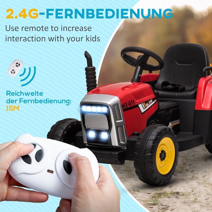 Produktbild Swisshandel24 Kinderelektro-Traktor mit Anhänger, Fernbedienung, MP3, Scheinwerfer, 3-6KM/H, Rot (12 V)