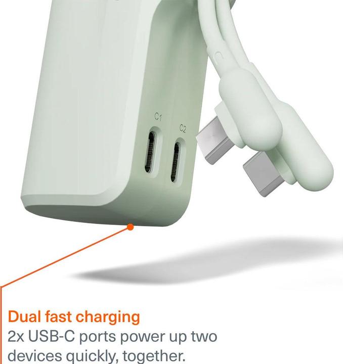 Produktbild Cygnett Battery bank Thumboost 5K Powerbank con cavo integrato (menta) (CY5355PBCHE) (5000 mAh, 20 W, 18.50 Wh)