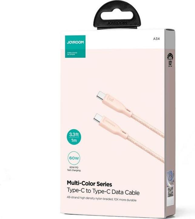 Actual product image Joyroom Multi-Color Series SA34-CC3 USB-C / USB-C Cable 60W Fast Transfer 1m - Pink (1 m, USB 2.0, 60 W)