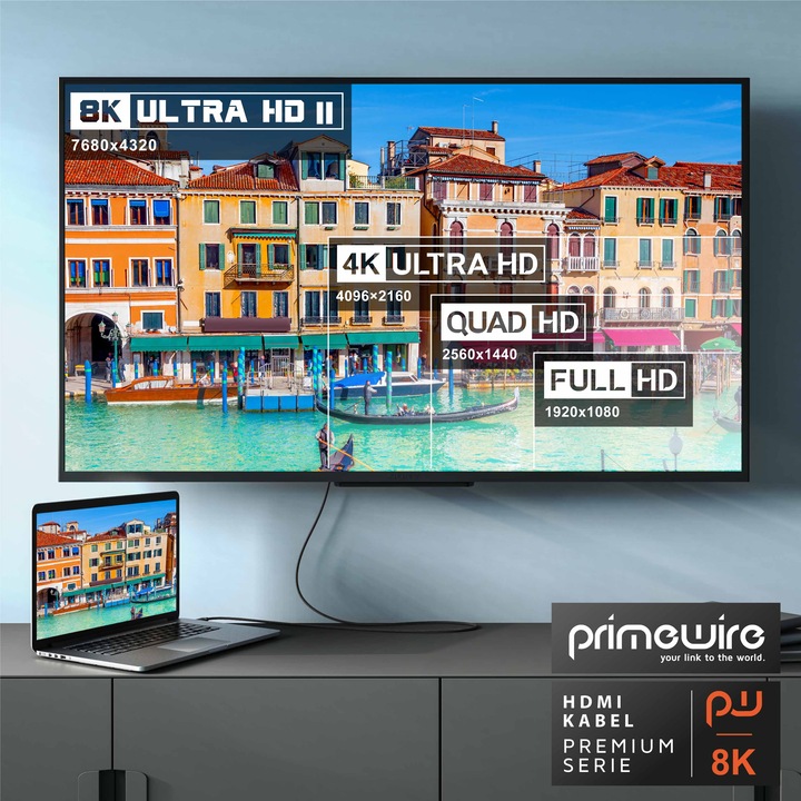 Produktbild Primewire HDMI Kabel 2.1, 8K @ 120Hz / 4K @ 240Hz DSC, Ultra High Speed, Nylonummantelung, HDR, ARC (2 m, HDMI)