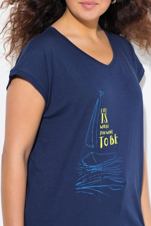 Immagine prodotto Ulla Popken T-shirt dal taglio svasato con barca, scollo a V e mezze maniche (46, 48)