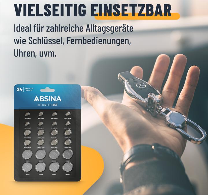 Image du produit Absina SET de piles boutons 24 piles alcalines + lithium (24 pcs, AG1, AG10, AG4, CR2016, CR2025, CR2032, LR41, LR621., 14 mAh)
