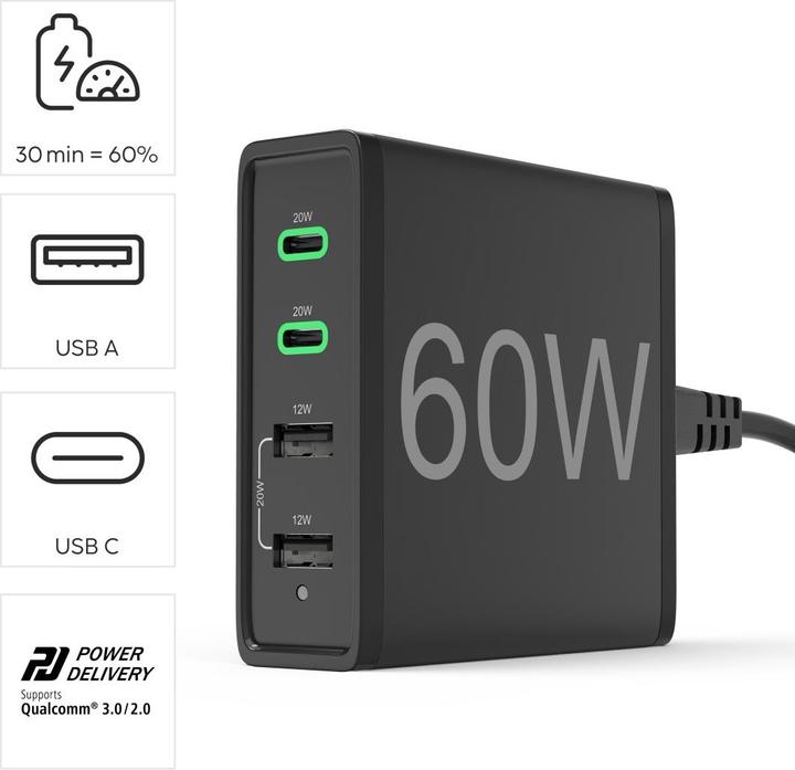 Produktbild Hama Schnellladegerät 4 Ports (60 W, 4 Ports)