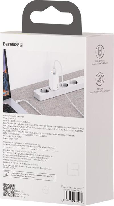 Productafbeelding Baseus GaN2 Lite snelladerC+U 65W EU Wit (65 W, 1 portie)