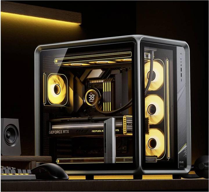 Produktbild Jonsplus BO400 PC-Gehäuse, Midi-Tower, ATX, Alu Frame, Tempered Glass – schwarz (ATX)