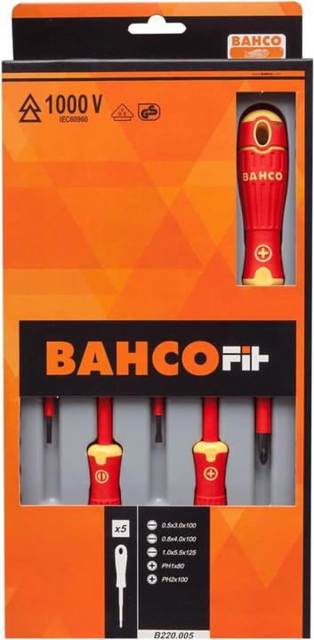 Produktbild Bahco Isolierter BahcoFit Schraubendreher-Satz für Schlitz- und Phillips-Schrauben mit 2-Komponenten-Grif (Phillipps-Kreuzschlitz (PH))