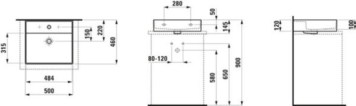 Actual product image Laufen Kartell countertop washbasin without tap hole, with overflow, 500x460mm, H816332 (1000 mm, 500 mm)