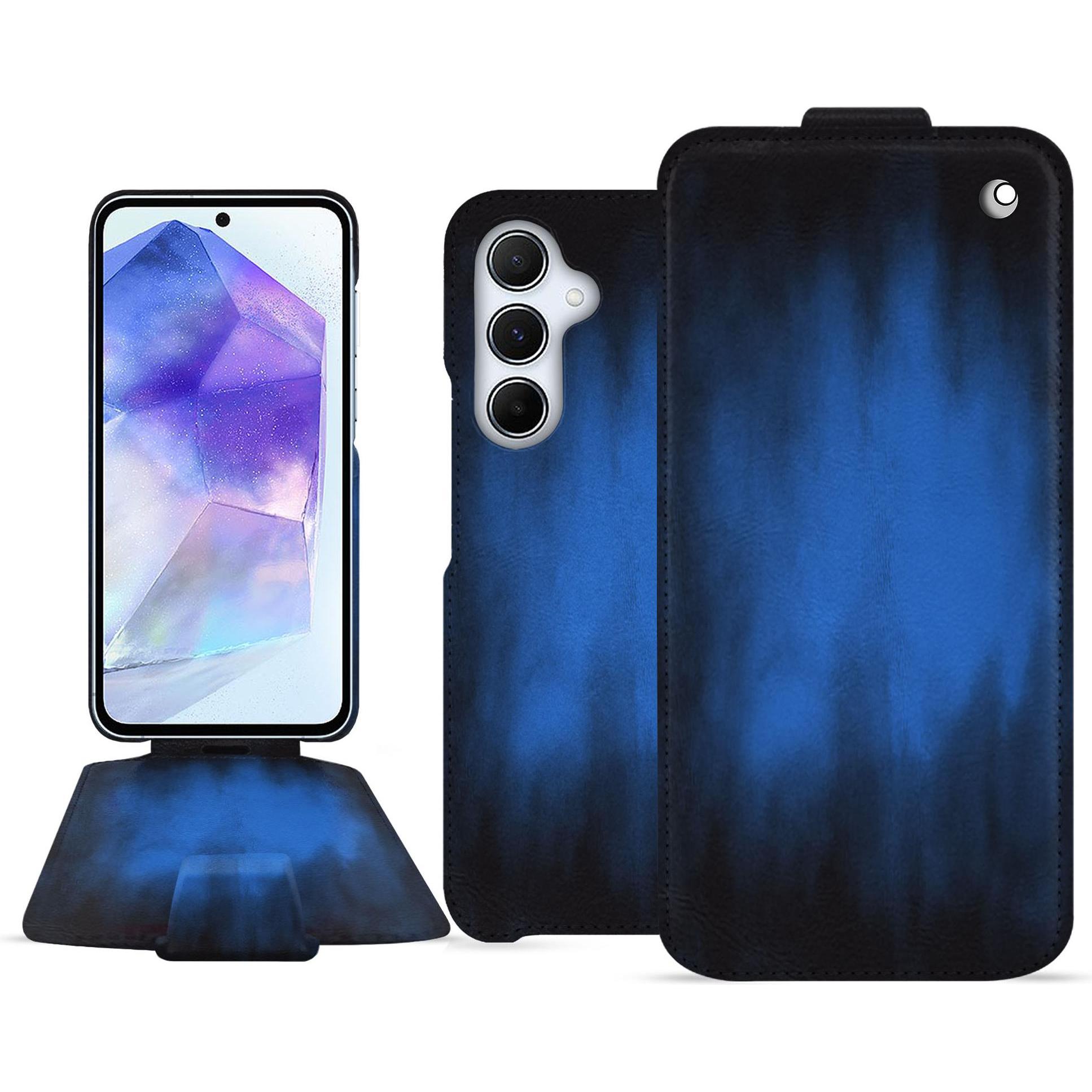 Noreve Lederschutzhülle vertikal (Samsung Galaxy A55), Smartphone Hülle, Blau