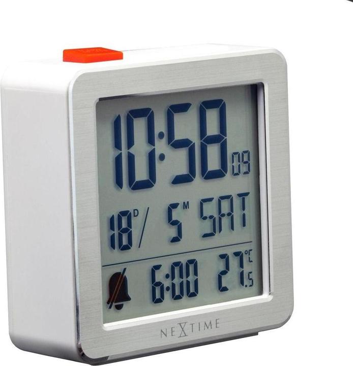 Produktbild Nextime Digitaler Tischwecker 6x6.4x2.1cm Metall/ABS, Temperaturanzeige