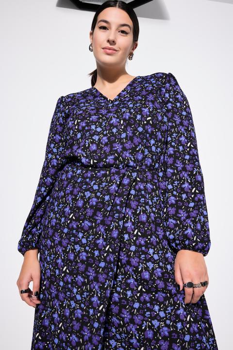 Produktbild Studio Untold Maxikleid, A-Linie, Wickeloptik, geblümter Krepp, Ballon-Langarm (50, 52)