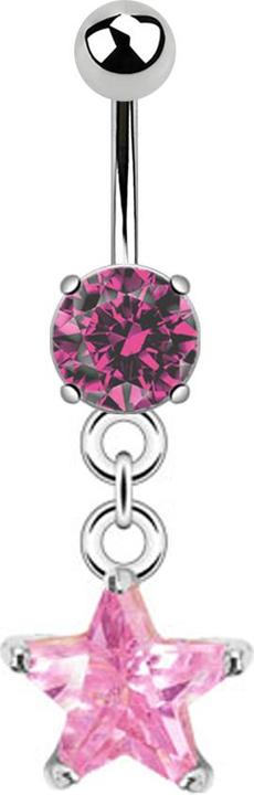Actual product image Star Piercing Banana silver with pendant star crystal pink (without brass, Surgical steel 316L)