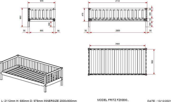 Nutritional values and ingredients Vipack Bed Fritz with pull-out drawer nature (90 x 200 cm)