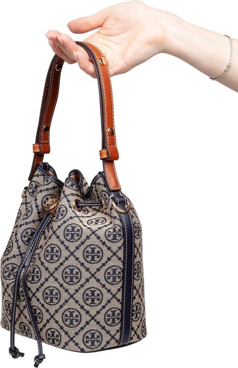 Produktbild Tory Burch monogram case bucket bag with jacquard pattern blue