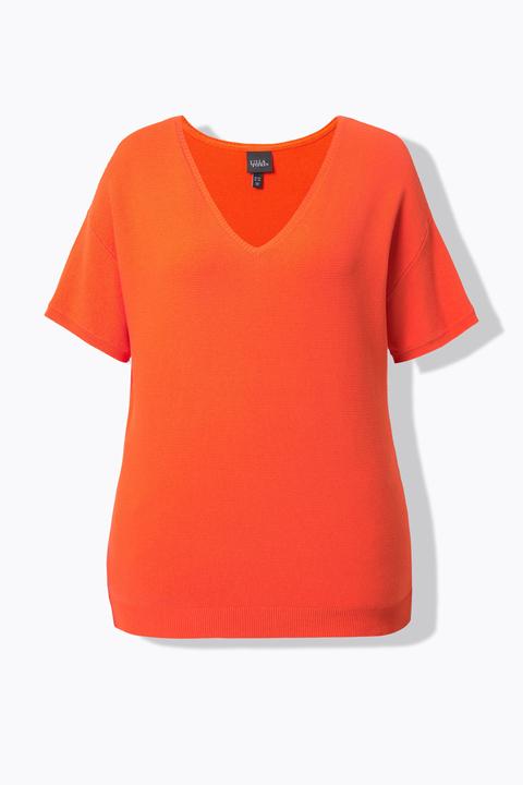 Produktbild Ulla Popken Pullover, Rippstruktur, V-Ausschnitt, Halbarm (54)