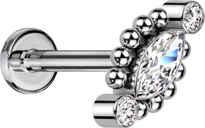 Produktbild Star Piercing Micro Labret Innengewinde silber zwei runde und ein Ovaler Kristall (ohne Messing, Titan)