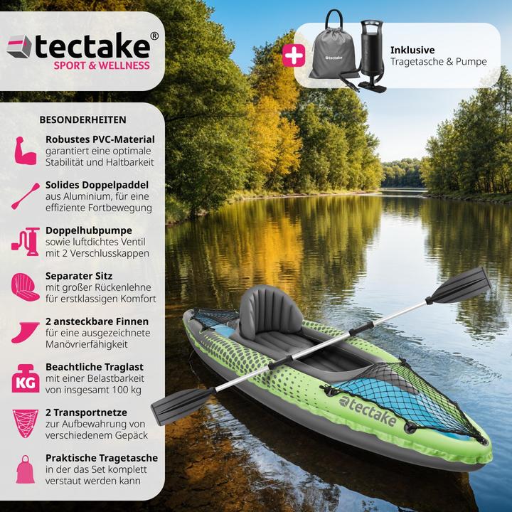 Produktbild tectake Einerkajak Liberty aufblasbar, Komplettset mit Tragetasche (1 Pers.)