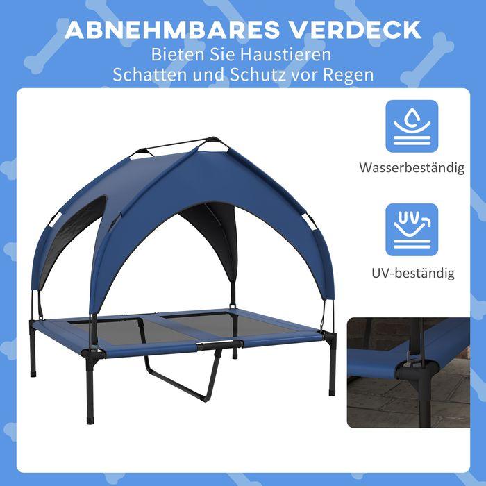 Produktbild Swisshandel24 Erhöhtes Hundebett mit Baldachin, Outdoor Hundeliege mit Dach, 91x76x89cm, dunkelblau (Hund)