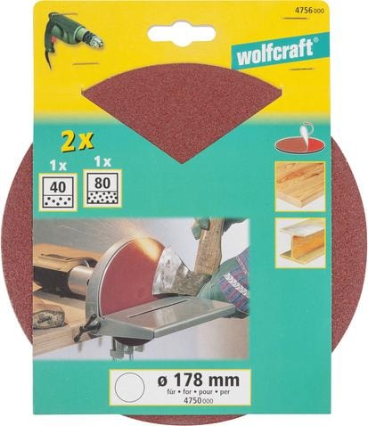 Produktbild wolfcraft Haft-Schleifscheiben-Set für Tellerschleifer, Ø 178 mm, Körnung 40-80 (40, 80)