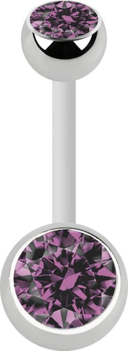Produktbild Star Piercing Banane weiss mit zwei Kugeln silber Kristall hellviolett (Chirurgenstahl 316L, Bioflex, ohne Messing)