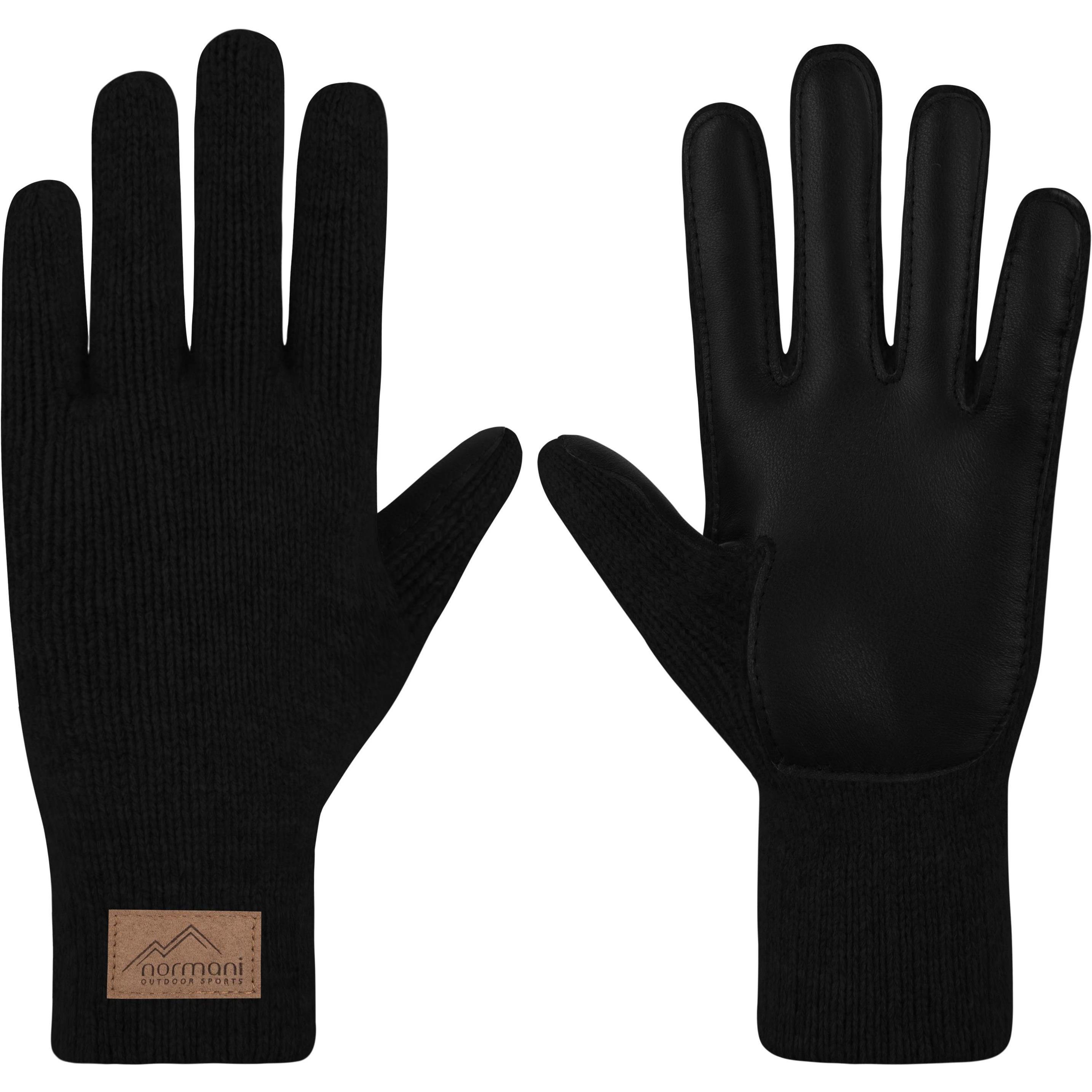 Normani, Herren, Handschuhe, Herren Merino Strick-Fingerhandschuhe mit Schafleder "Leanyer" - 9635, Schwarz, (8.5)