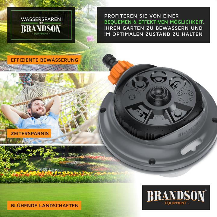 Produktbild Brandson 2x Vielflächenregner Garten Sprinkler, 360° Rasensprenger, 8 Sprühmodi, 110 m², einstellbar (Vielflächenregner)