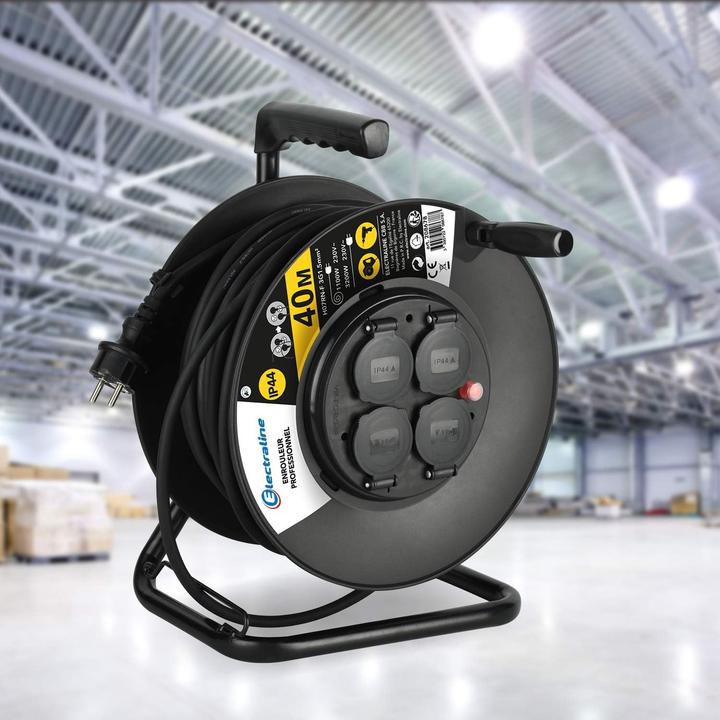 Actual product image Electraline Professional Cable Reel with 4 IP44 Outlets, Cable Guide, and Ergonomic Handle (40 m)