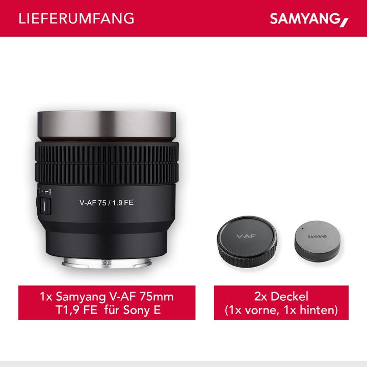 Actual product image Samyang V-AF 75mm T1.9, Sony E (Sony E, full size)