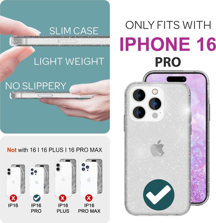 Actual product image Nalia Clear glitter silicone cover (Apple iPhone 16 Pro)
