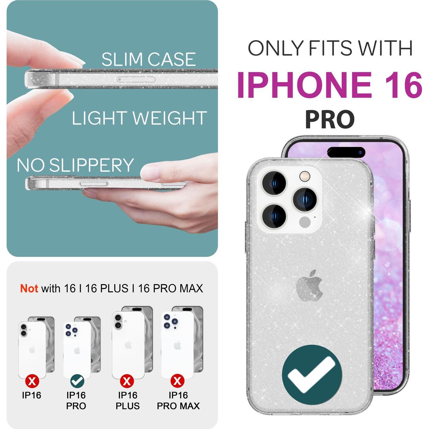 Thumbnail - Nalia Klare Glitzer Silikon Hülle (Apple iPhone 16 Pro), Smartphone Hülle, Transparent