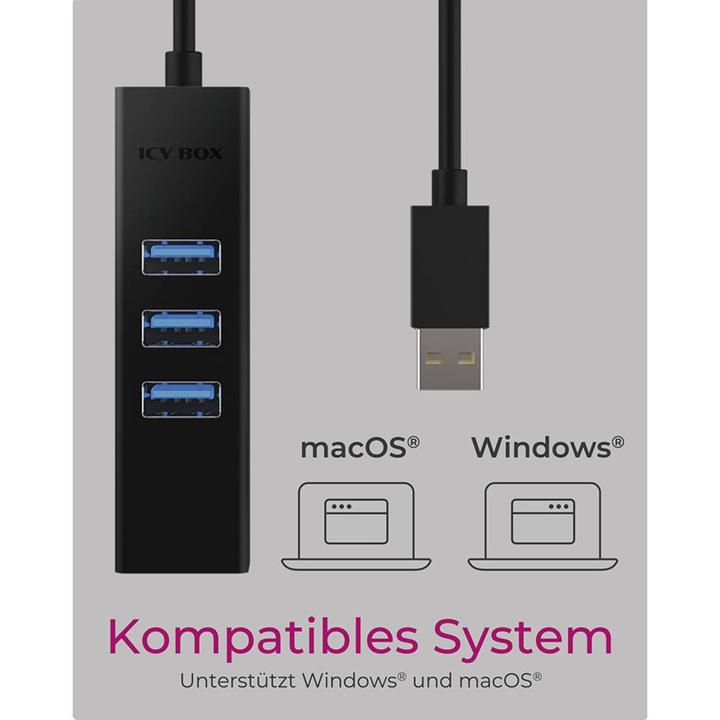 Produktbild Icy Box Hub IcyBox 4-Port IB-HUB1419-LAN USB 3.0 Hub & LAN-Adapter (USB-C, 4 Ports)