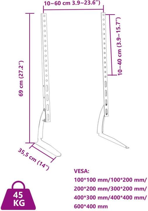 Produktbild VidaXL TV-Ständer 2 Stk. 32-75 Zoll Bildschirm Max VESA 600x400mm 45kg (75", 45 kg)