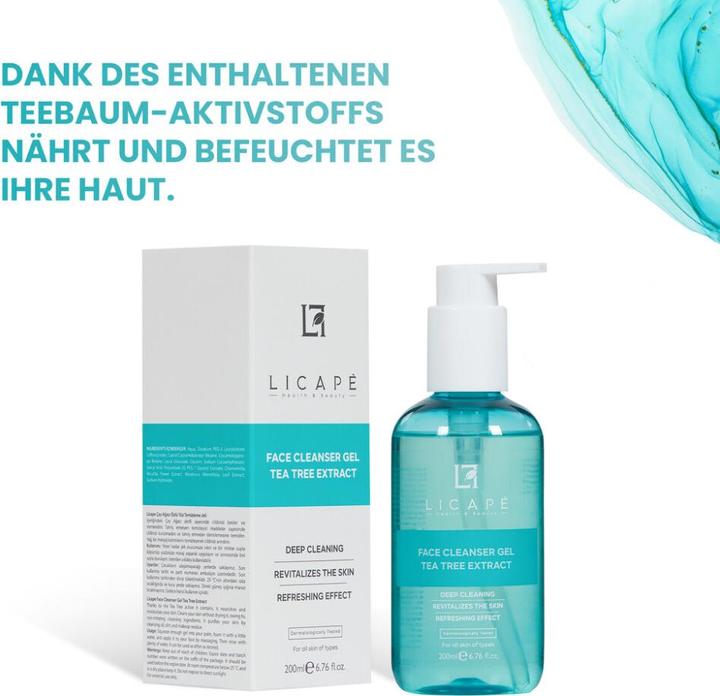 Immagine prodotto Licape Tea Tree Gesichtsreinigungsgel 200 ml - Sanfte Tiefenreinigung & Feuchtigkeit (Gel detergente, 200 ml)