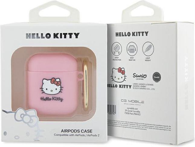Produktbild Hello Kitty HKA23DKHSP Airpods 1/2 cover różowy/pink Silicone 3D Kitty Head (Kopfhörer Hülle)