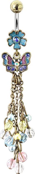 Actual product image Star Piercing Banana old gold with ball and flower pendant vintage butterfly chain drop (Brass, Surgical steel 316L)