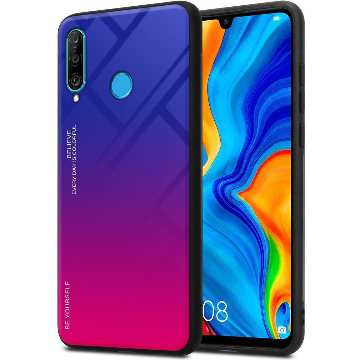Cadorabo TPU 2 Farben Glas Cover (Huawei P30 Lite), Smartphone Hülle, Schwarz