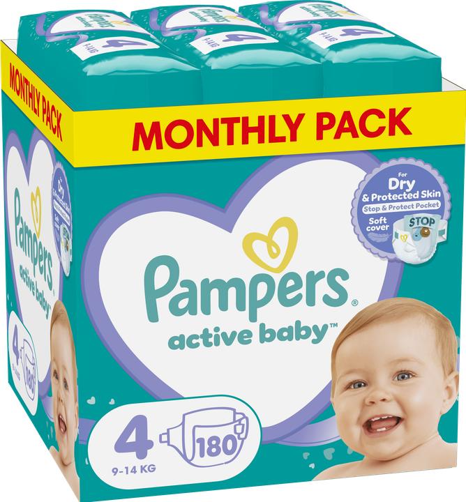 Image du produit Pampers Bébé actif (Taille 4, Pack mensuel, 180 pièce(s))