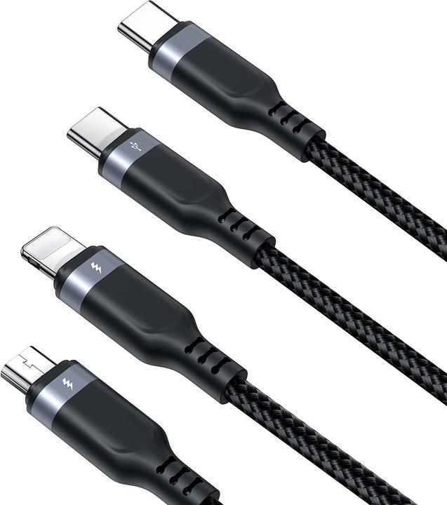 Image du produit Joyroom S-A18 Multi-Use Series 3.5A Type-C to Lightning+Type-C+Micro 3-in-1 Data Cable 0.3m-Black (0.30 m, USB 3.2 Gen 1)