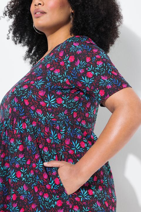 Actual product image Ulla Popken Floral Print Empire Knit A-Line Pocket Dress (62)