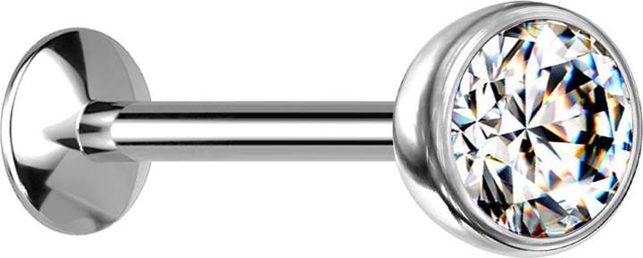 Actual product image Star Piercing Micro Internal Thread Labret UFO Silver Hemisphere with Crystal Silver (without brass, Titanium G23)