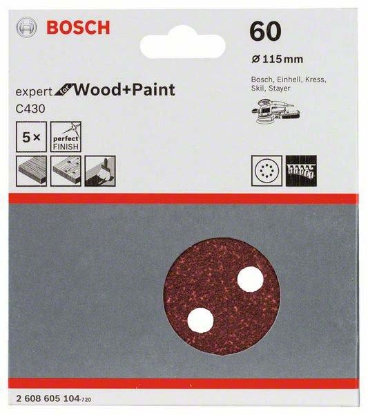 Produktbild Bosch Professional Zubehör Schleifblatt C430, 115 mm, 60, 8 Löcher, Klett, 5er-Pack (60)