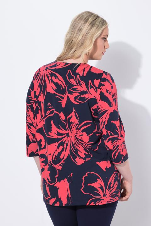 Image du produit Ulla Popken T-shirt#, motif floral, silhouette en A, col V, manches 3/4 (46, 48)