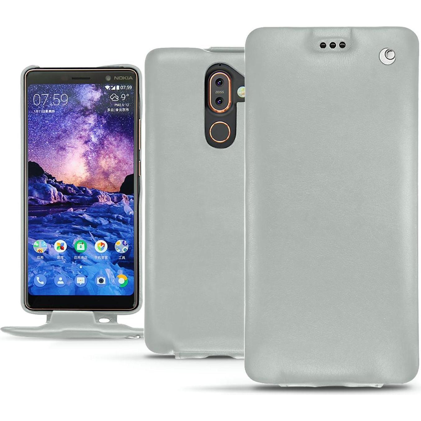 Noreve Lederschutzhülle vertikal (Nokia 7 Plus), Smartphone Hülle, Grau
