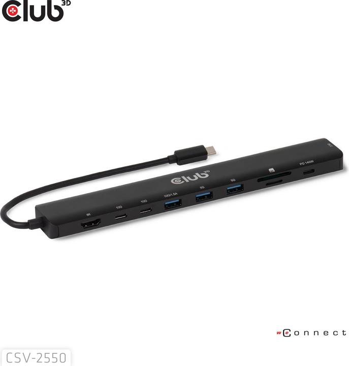Actual product image Club 3D Club3D Tragbare Docking USB-C ->2xUSB-C/3xUSB-A/HDMI/SD BK retail (USB-C, 10 ports)