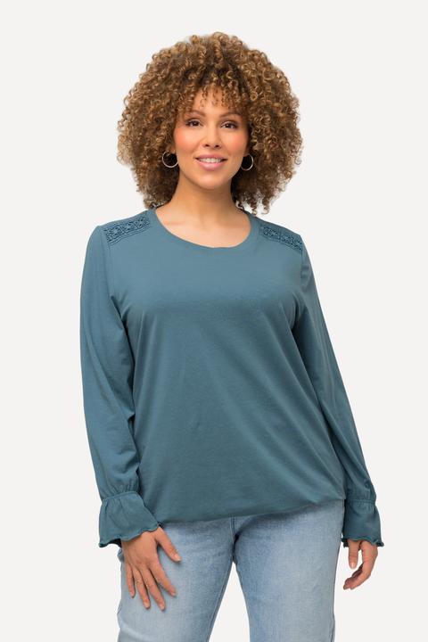 Immagine prodotto Ulla Popken Maglia con fascia di pizzo, orlo elastico, scollo a girocollo e maniche lunghe (46, 48)