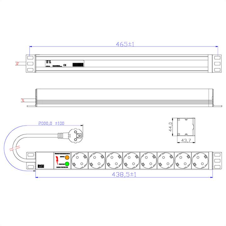 Actual product image Bachmann Steckdosenleiste (8x, CEE 7/3, CEE 7/4, CEE 7/7, Type 13, 2 m)