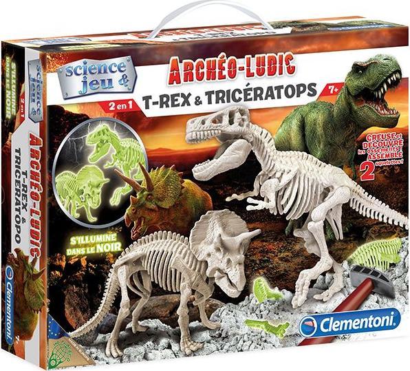 Produktbild Clementoni Archeo T-Rex&Triceratops Fluo.