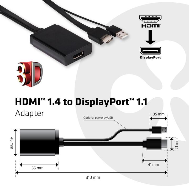 Produktbild Club 3D HDMI 1.4 auf DisplayPort1.1 Adapter (DP, 31 cm)